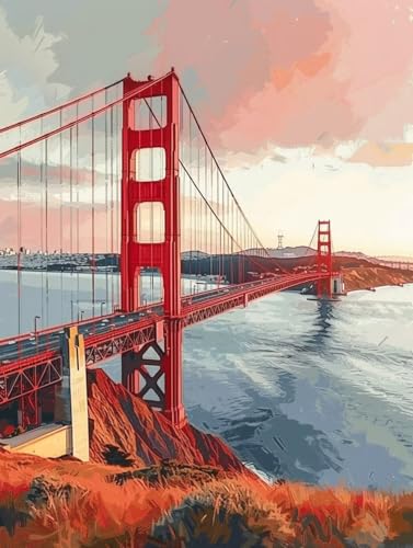 Diamond Painting Landschaft Diamant Painting Bilder Set, Golden Gate Bridge Diamond Painting Erwachsene Kinder DIY 5D Stickerei Kristall Strass Basteln Paintings Set, Geschenke für Frauen 30X40CM Y-85 von Bugufen