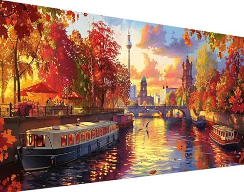 Fallen Diamond Painting Bilder, 5D Diamond Painting Landschaft Daiments Painting Erwachsene Groß XXL 30x60cm Round Diamond Art Painting Kinder Stickerei Kreuzstich Set, Wand Zimmer Deko Aesthetic 5-5 von Bugufen