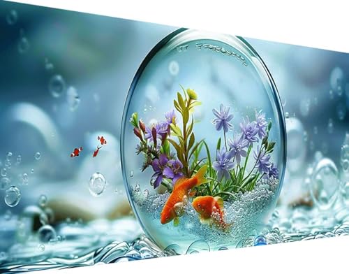 Fisch Diamond Painting Bilder, 5D Diamond Painting Blume Daiments Painting Erwachsene Groß XXL 100x200cm Quadrat Diamond Art Painting Kinder Stickerei Kreuzstich Set, Wand Zimmer Deko Aesthetic 8-7 von Bugufen