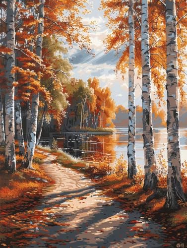 Herbst Diamond Painting Bilder, 5D Diamond Painting Baum Daiments Painting Erwachsene Groß XXL 30X40CM Runden Diamond Art Painting Kinder Stickerei Kreuzstich Set, Wand Zimmer Deko Aesthetic 2-21 von Bugufen