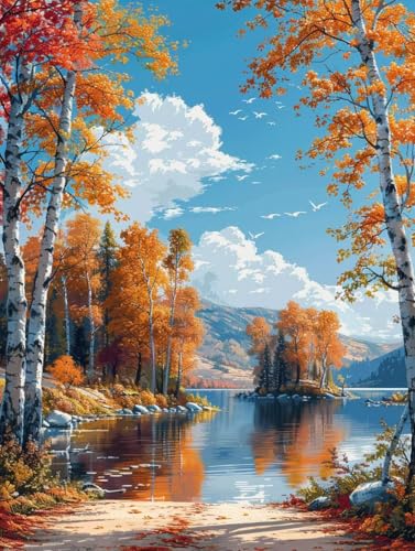 Herbst Diamond Painting Bilder, 5D Diamond Painting Landschaft Daiments Painting Erwachsene Groß XXL 30X40CM Runden Diamond Art Painting Kinder Stickerei Kreuzstich Set, Wandzimmer Deko Aesthetic 0-19 von Bugufen