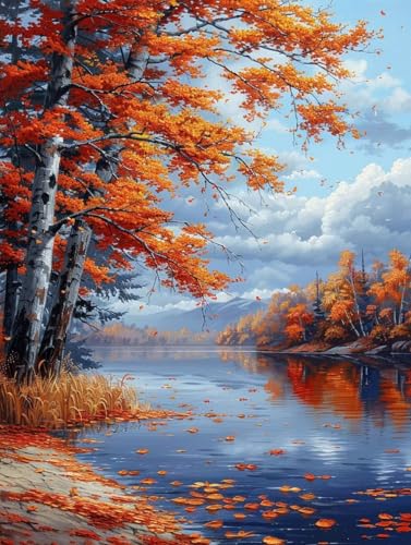 Herbst Diamond Painting Bilder, 5D Diamond Painting Landschaft Daiments Painting Erwachsene Groß XXL 80X110CM Runden Diamond Art Painting Kinder Stickerei Kreuzstich Set Wandzimmer Deko Aesthetic S-31 von Bugufen