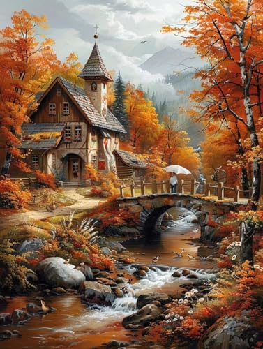 Herbst Diamond Painting Bilder, 5D Diamond Painting Landschaft Daiments Painting Erwachsene XXL 80X110CM Quadrat Diamond Art Painting Kinder Stickerei Kreuzstich Set, Wandzimmer Deko Aesthetic 1-8O von Bugufen