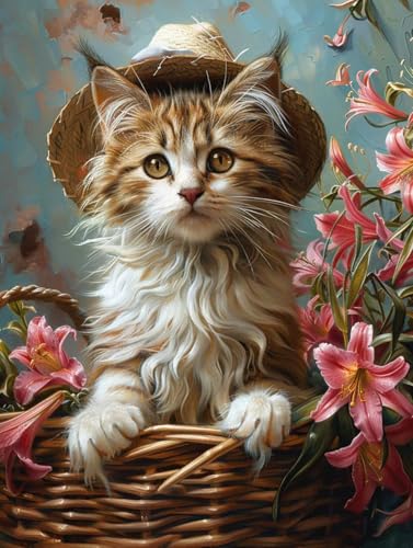 Katze Diamond Painting Bilder, 5D Diamond Painting Blume Daiments Painting Erwachsene Groß XXL 80X110CM Quadrat Diamond Art Painting Kinder Stickerei Kreuzstich Set, Wand Zimmer Deko Aesthetic 4-l4 von Bugufen