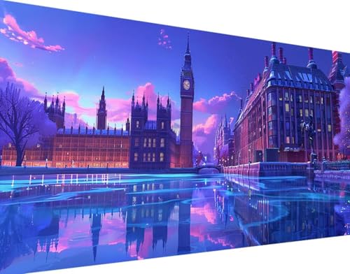 Landschaft Diamond Painting Bilder, 5D Diamond Painting Big Ben Daiments Painting Erwachsene Groß 60x120cm Round Diamond Art Painting Kinder Stickerei Kreuzstich Set, Wand Zimmer Deko Aesthetic r-V von Bugufen