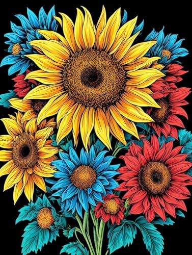 Malen Nach Zahlen Blume Malen Nach Zahlen Erwachsene mit Rahmen Sonnenblume Paint by Numbers Mit 3 Pinseln und Acrylfarbe Knitterfreie Leinwand Kit für Geschenke und Home Haus Deko 100 x 135cm -g7D von Bugufen