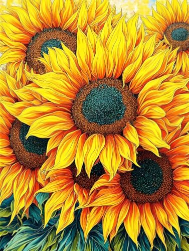 Malen Nach Zahlen Blume Malen Nach Zahlen Erwachsene mit Rahmen Sonnenblume Paint by Numbers Mit 3 Pinseln und Acrylfarbe Knitterfreie Leinwand Kit für Geschenke und Home Haus Deko 70 x 95 cm -a28H von Bugufen