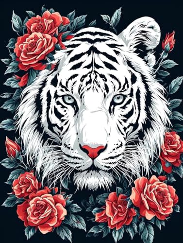 Malen Nach Zahlen Blume Malen Nach Zahlen Erwachsene ohne Rahmen Tiger Paint by Numbers Mit 3 - Pinseln und Acrylfarbe Knitterfreie Leinwand Kit für Geschenke und Home Haus Deko 100 x 135cm -g65V von Bugufen