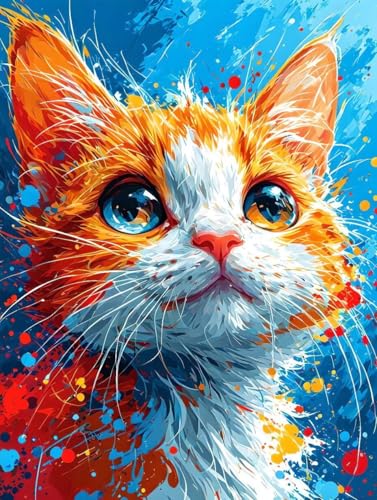 Malen Nach Zahlen Katze Paint by Numbers Tier Malen Nach Zahlen Kinder ab 7 8 9 10 jahre mädchen Handgemalt Ölgemälde Mit 3 Pinseln und Acrylfarbe Knitterfreie Leinwand Kit 70x95cm (mit Rahmen) -f18I von Bugufen