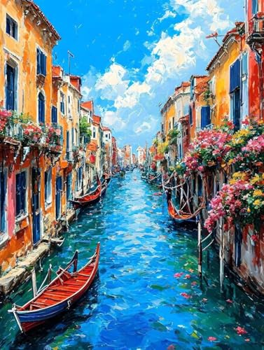 Malen Nach Zahlen Landschaft Malen Nach Zahlen Erwachsene mit Rahmen Venedig Paint by Numbers Mit 3 Pinseln und Acrylfarbe Knitterfreie Leinwand Kit für Geschenke und Home Haus Deko 100 x 135cm -e391 von Bugufen