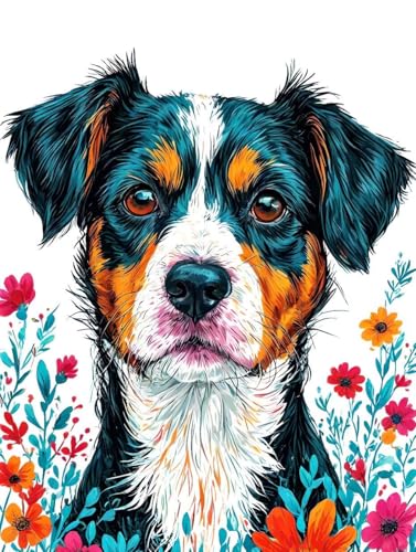 Malen Nach Zahlen Tier Malen Nach Zahlen Erwachsene mit Rahmen Hund Paint by Numbers Kreativ Set Mit 3 - Pinseln und Acrylfarbe Knitterfreie Leinwand Kit für Home Haus Deko Geschenke 100 x 135cm -y495 von Bugufen