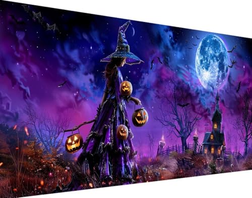 Mond Diamond Painting Bilder, 5D Diamond Painting Halloween Daiments Painting Erwachsene Groß XXL 100x200cm Round Diamond Art Painting Kinder Stickerei Kreuzstich Set, Wand Zimmer Deko Aesthetic 3-5 von Bugufen