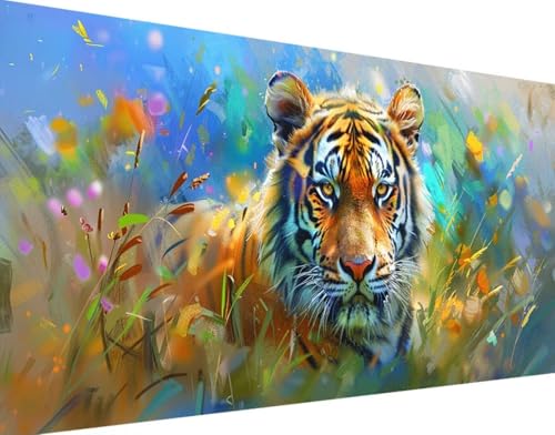 Tier Diamond Painting Bilder, 5D Diamond Painting Tiger Daiments Painting Erwachsene Groß XXL 100x200cm Round Diamond Art Painting Kinder Stickerei Kreuzstich Set, Wand Zimmer Deko Aesthetic k-6 von Bugufen