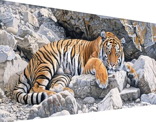 Tier Diamond Painting Bilder, 5D Diamond Painting Tiger Daiments Painting Erwachsene Groß XXL 70x140cm Quadrat Diamond Art Painting Kinder Stickerei Kreuzstich Set, Wand Zimmer Deko Aesthetic 5-8 von Bugufen