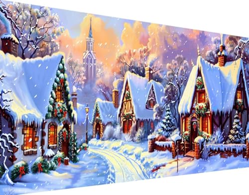 Winter Diamond Painting Bilder, 5D Diamond Painting Schnee Daiments Painting Erwachsene Groß XXL 70x140cm Quadrat Diamond Art Painting Kinder Stickerei Kreuzstich Set, Wand Zimmer Deko Aesthetic 3-2 von Bugufen