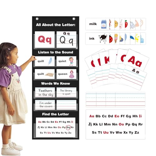 Buhjnmik All About Letters Taschendiagramm, Schwarz, All About Pocket Chart | Early Educational Waterproof Chart for Classroom Homes Learning Activities von Buhjnmik