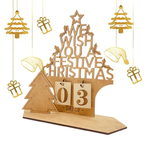 Buhjnmik Countdown-Adventskalender aus Holz, Weihnachtskalender-Countdown-Ornamente | Hausdesign Holzkalender Schreibtisch Basteln,Hohlbuchstaben-Design, Kunsthandwerk, Dekor für das Winterfest von Buhjnmik