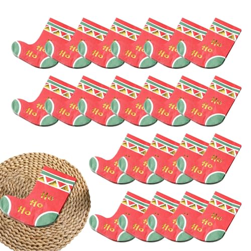 Buhjnmik Dekorative Gästeservietten,Weihnachts-Dekoservietten - 2 Schichten Socken Muster Urlaub Cocktail Dekorationen Requisiten | 20 Blatt bedruckte Weihnachtsservietten, festliche von Buhjnmik