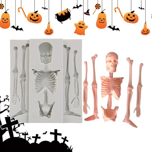 Buhjnmik Halloween Skelett Silikonform,Skelett Silikonform | Skelett Küche Backform Kerzenmacher Schokoladenformen - Kuchendekorationsformen, flexible, gruselige Epoxidharz-Gießformen für Zuhause von Buhjnmik