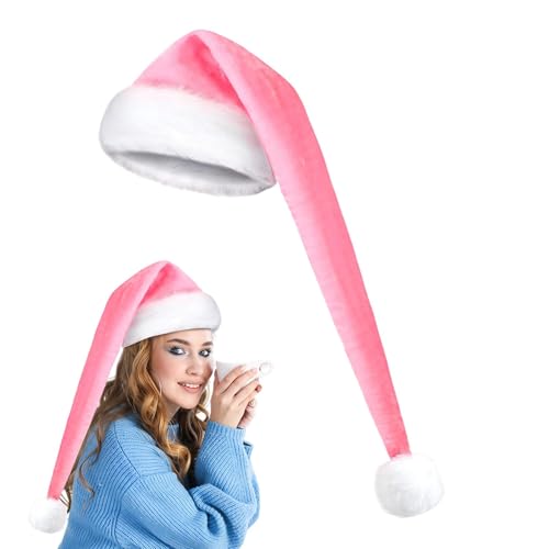 Buhjnmik Lange Weihnachtsmützen für Erwachsene, superlange Weihnachtsmütze,Lange Weihnachtselfenmützen aus weichem Samt - Unisex-Erwachsene Cosplay-Kostüm, Weihnachtsmütze für Neujahrsfeiertage von Buhjnmik