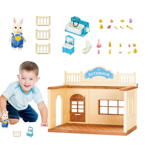 Buhjnmik Puppenhaus für Kinder, Puppenhaus-Bausätze zum Bauen | Fine Motor Toys Puppenhaus-Spielset,Holzbausatz mit Möbeln, Spielzeug für Kleinkinder, Miniatur-Puppenhaus-Set, Rollenspiel für Kinder von Buhjnmik