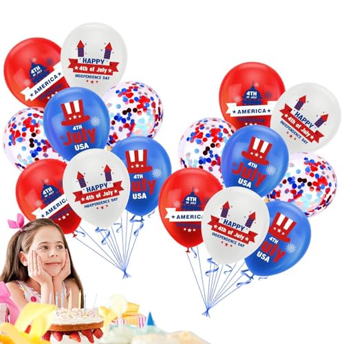 Buhjnmik Unabhängigkeitstag-Dekorationsballons, blau-rot-weiße Ballons - 16-teiliges Ballon-Ornament-Set,Patriotisches weißes und rot-blaues Konfetti für den Veteranentag am 4. Juli von Buhjnmik