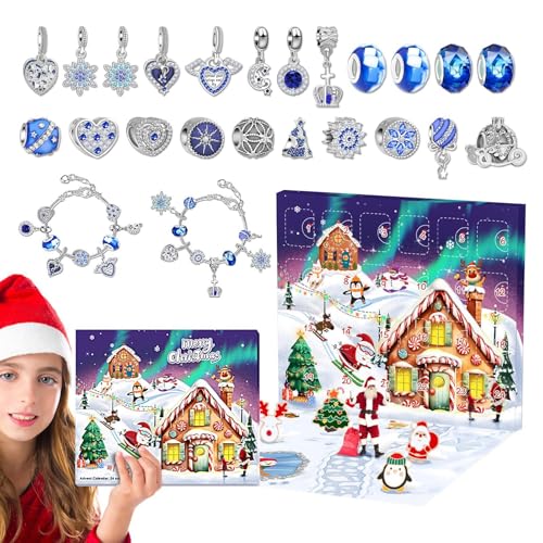 Buhjnmik Weihnachts-Countdown-Armbandkalender, Armband-Adventskalender - Schmuckherstellungsset | Süßes Charm-Armband für Teenager-Mädchen, Ohrringe, Schmuck, Perlen zur Herstellung eines von Buhjnmik