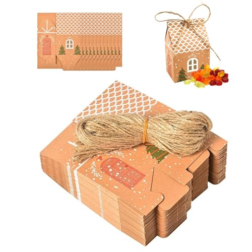 Buhjnmik Weihnachts-Geschenktüten aus Kraftpapier,Weihnachts-Geschenktüten - Kraftpapier-Aufbewahrungsbox für Süßigkeiten - Leckerlibeutel zur Dekoration von Feiertagen und Partys zum Aufbewahren von von Buhjnmik