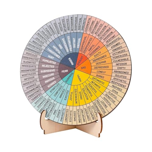 Buhygn Gefühle-Raddiagramm, Stimmungsradtherapie, Emotions-Diagramm, psychische Gesundheit, Büro-Rad, platzsparend, einfach zu bedienen, 15 x 15 cm, 1 Stück Rad mit Ständer für Emotions-Raddiagramm von Buhygn