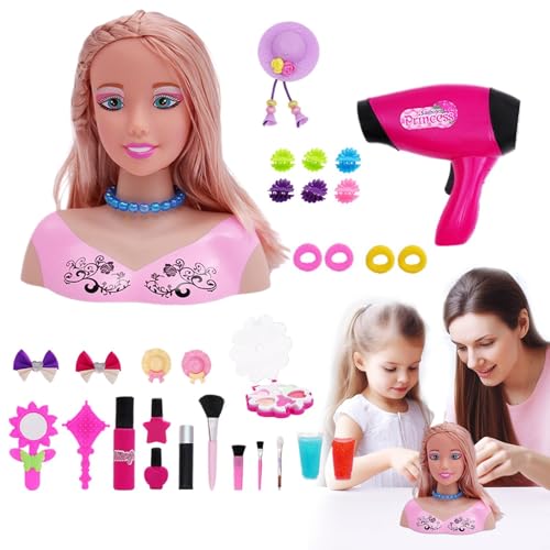 Buhygn Puppenkopf-Haarstyling, Haar- und Make-up-Kopfpuppe, realistischer, exquisiter Make-up-Kopf, einfach zu bedienen, verschleißfest, 18,5 x 8,5 x 20,5 cm für Mädchen von Buhygn