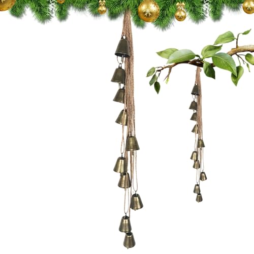 Buhygn Weihnachtsglocken – Vintage-Glockenanhänger mit Juteseil | dekorative baumelnde Weihnachtsdekoration für | Outdoor Garten & Terrasse Urlaub Dekoration | Rustikale Glocken für von Buhygn