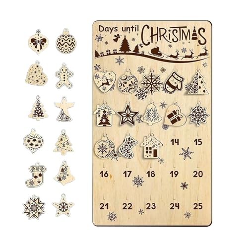 25-Tage-Weihnachts-Countdown-Kalender, Adventskalender aus Holz mit 25 Ornamenten, Weihnachtsdekoration und Countdown bis Weihnachten, elegante Holzdekoration für den festlichen Countdown bis Weihnach von Buhyujkm