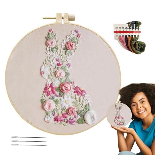 Beginner Embroidery Kits, Bunny Embroidery Kit, Embroidery Kit for Adults, Easter Sewing Kits, Embroidery Kit with Thread, Embroidery Hoop Kit, Classic Embroidery Stitches, Bunny Sewing Kit von Buhyujkm