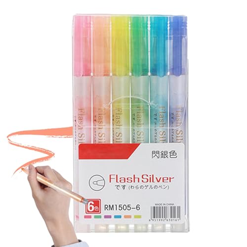 Buhyujkm Glitzerstift, glitzernde Textmarker, 6X Highlighters Schimmermarker, Glitzer-Gelstifte, Schulbedarf. Multifunktionale ästhetische Marker zum Zeichnen, Kunst von Buhyujkm