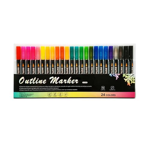 Buhyujkm Schimmernde Marker für Kartenherstellung, bunte Konturenstifte, Glitzer-Marker-Set, kreative Glitzerstifte, 12-teiliges Set, ideal für Grußkarten, Poster und Zeichnungen von Buhyujkm