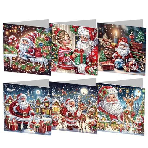 Buhyujkm Weihnachtskarten, 6-teiliges Kartenherstellungs-Set, Handgefertigte Grußkarten, Blumentier, Weihnachtskarten Mit Kristallmalerei, Dankeskarten, Weihnachts-Erntedank-Lehrertag-Geburtstags von Buhyujkm