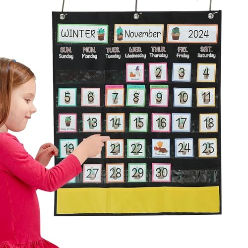 Classroom Pocket Chart, School Calendar and Weather Pocket, Black Homeschool, Kindergarten & Elementary Supplies, Interactive Educational Tool for Preschool Learning Organization von Buhyujkm