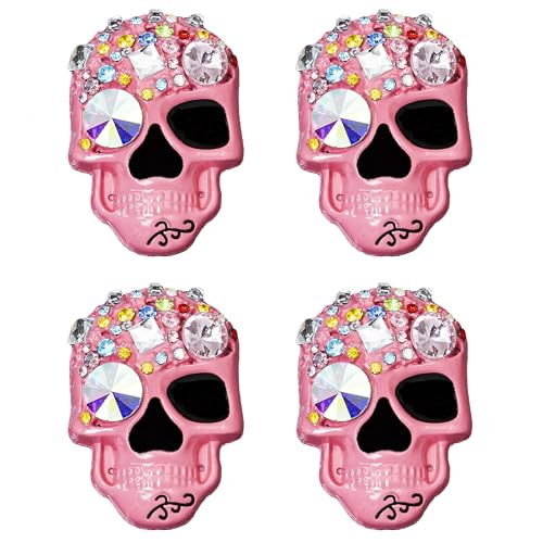 4 x große Strass-Totenkopf-Autodekorationen, Metalllegierung, Strasssteine, DIY-Aufnäher, Zuhause, Handyhülle, Taschen, personalisierbar, hohl, dekoratives Zubehör (rosa bunt) von Builcker