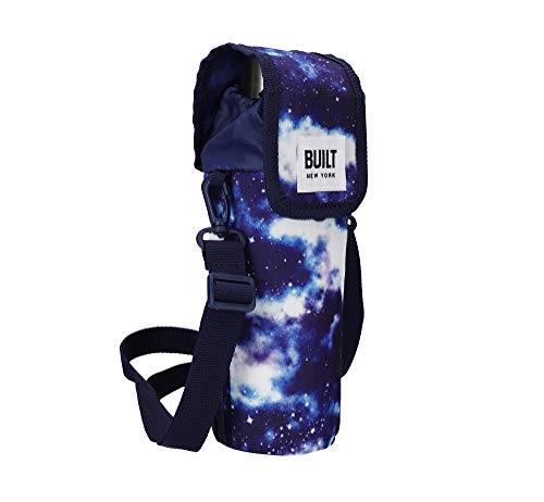 BUILT Isolierte Flaschentasche mit Schultergurt & 'Galaxy', 100% Polyester mit lebensmittelsicherer PEVA-Innenbeschichtung, Mehrfarbig, 9 x 11 x 25 cm, Marineblau von Built