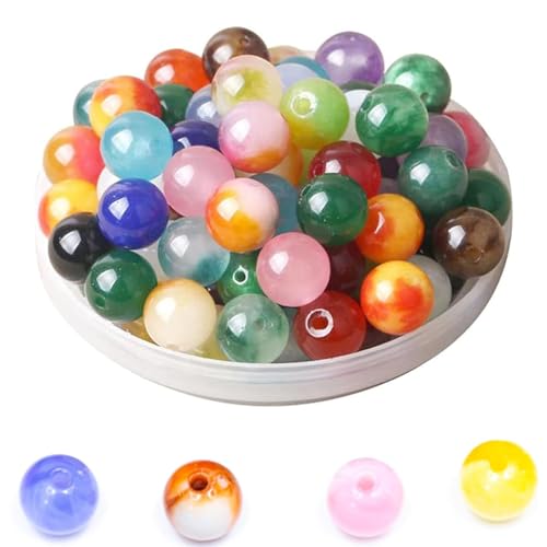 100 Stück Mixed Multicolor Halbedelstein Perlen, Runde Natürliche Quarzit Jade Perlen, Bulk Edelstein, Lochdurchmesser 1mm, Bastelperlen Geeignet für DIY Armband Halskette Ohrringe Schmuck Machen,10mm von Bull Tiger Prestige