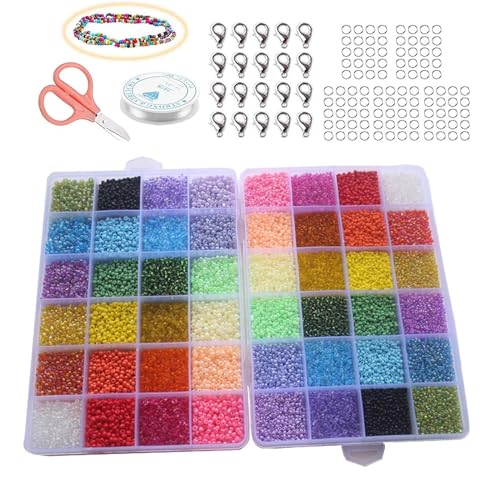 24000 Stück Glasperlen Set, Mini Glasperlen, Bunte Perlen, Glasperlen DIY Armband, Auffädeln Distanzperlen, Wird für handgefertigte DIY -Armbänder verwendet(24 Gitter Aufbewahrungsbox, 24 Farben) von Bull Tiger Prestige