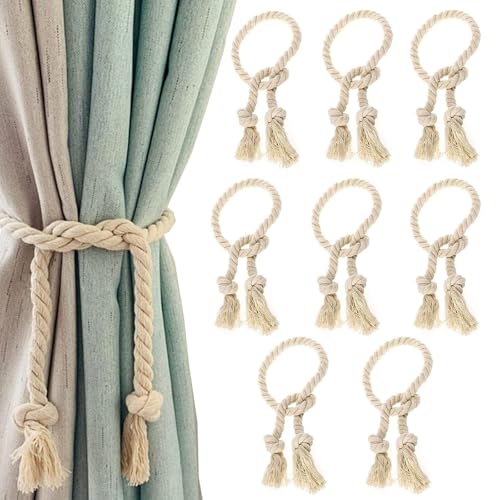 8 Stück Vorhangseil Raffhalter, Raffhalter Vorhang Seil Curtain Rope Buckle Handgemachte Vorhang, Vorhanghalter Vorhang-Raffhalter, Baumwolle, Handgewebt, Raffhalter, Vorhangbänder für Vorhänge(Beige) von Bull Tiger Prestige