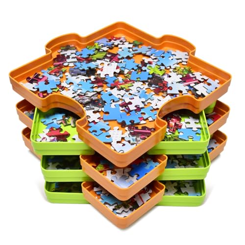 Bullglesup Puzzle-Sortierschalen, Puzzle-Zubehör aus Kunststoff für bis zu 1500 Teile, Stapelbare Organisations-Sortierboxen, tragbare Aufbewahrung, 19.8 x 19.8 cm (6er-Pack) von Bullglesup