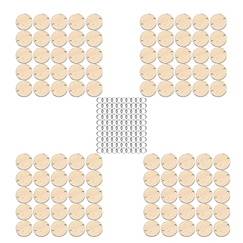 Bumdenuu 100 Stück runde Holzscheiben mit Löchern, Etiketten für Geburtstagskarten und Ringe, 15 mm, für Kunst und Handwerk (3 cm) von Bumdenuu