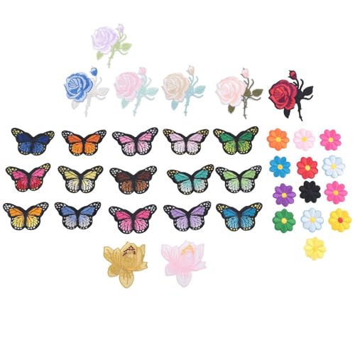 Bumdenuu 36 Stück Schmetterlinge Blumen auf Patches bunt aufnähen auf Applikationen Stickerei Badge Logo Patch Applikation Rosen Basteln Handwerk von Bumdenuu