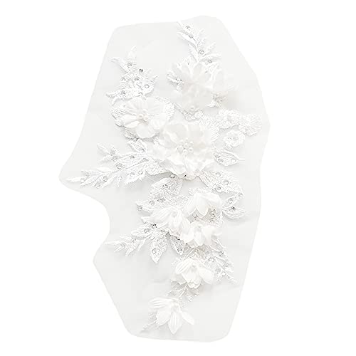 Bumdenuu Stickereistück mit Perlenblumen für Braut, Spitze, warm, Perlen, für Kleid, Dekoration, DIY, Hochzeit, Kleidung, Applikation zum Nähen auf weißem Eisen von Bumdenuu