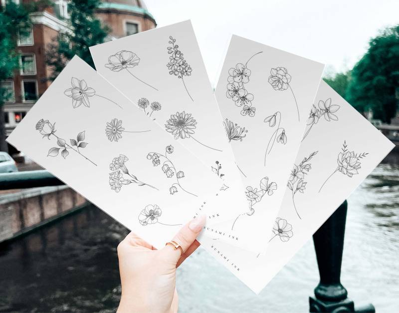 Alle Geburtsblumen in Einem Set | 4 Temporary Tattoos von BunamiInk