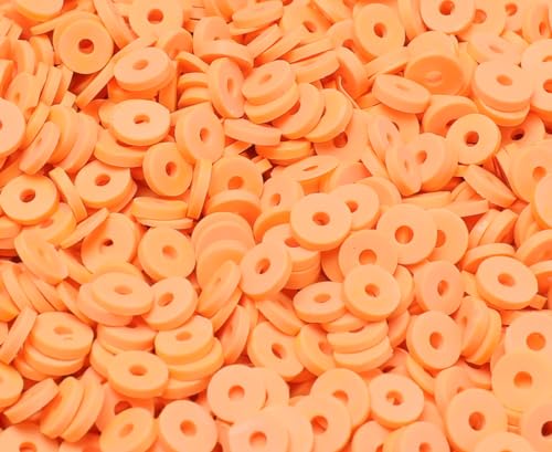 Bundooraking 2000 + Stück leuchtend orangefarbene Tonperlen, Polymer-Ton-Perlen für Armbänder, Heishi-Perlen für Armbänder, Halloween-Tonperlen, flache Perlen (6 mm). von Bundooraking