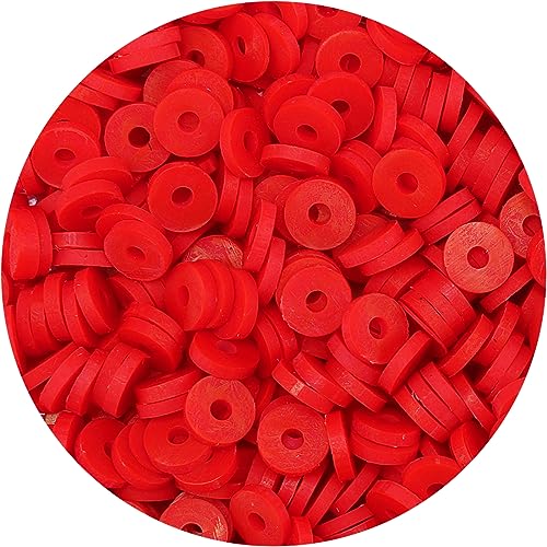 Bundooraking - 2000 rote Tonperlen (6 mm), Tonperlen zur Schmuckherstellung, Heishi-Perlen, Tonperlen für Armbänder, Halsketten, Ohrringe, Zubehör zum Basteln. von Bundooraking