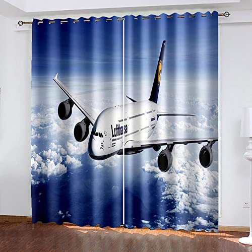 Buohwiwe Flugzeug Verdunkelungsvorhänge 3D Vorhänge Blickdicht Flugzeug Verdunkelungsvorhang mit Ösen für Schlafzimmer Kinderzimmer Wohnzimmer Dekoration Gardienen 183x214 cm von Buohwiwe